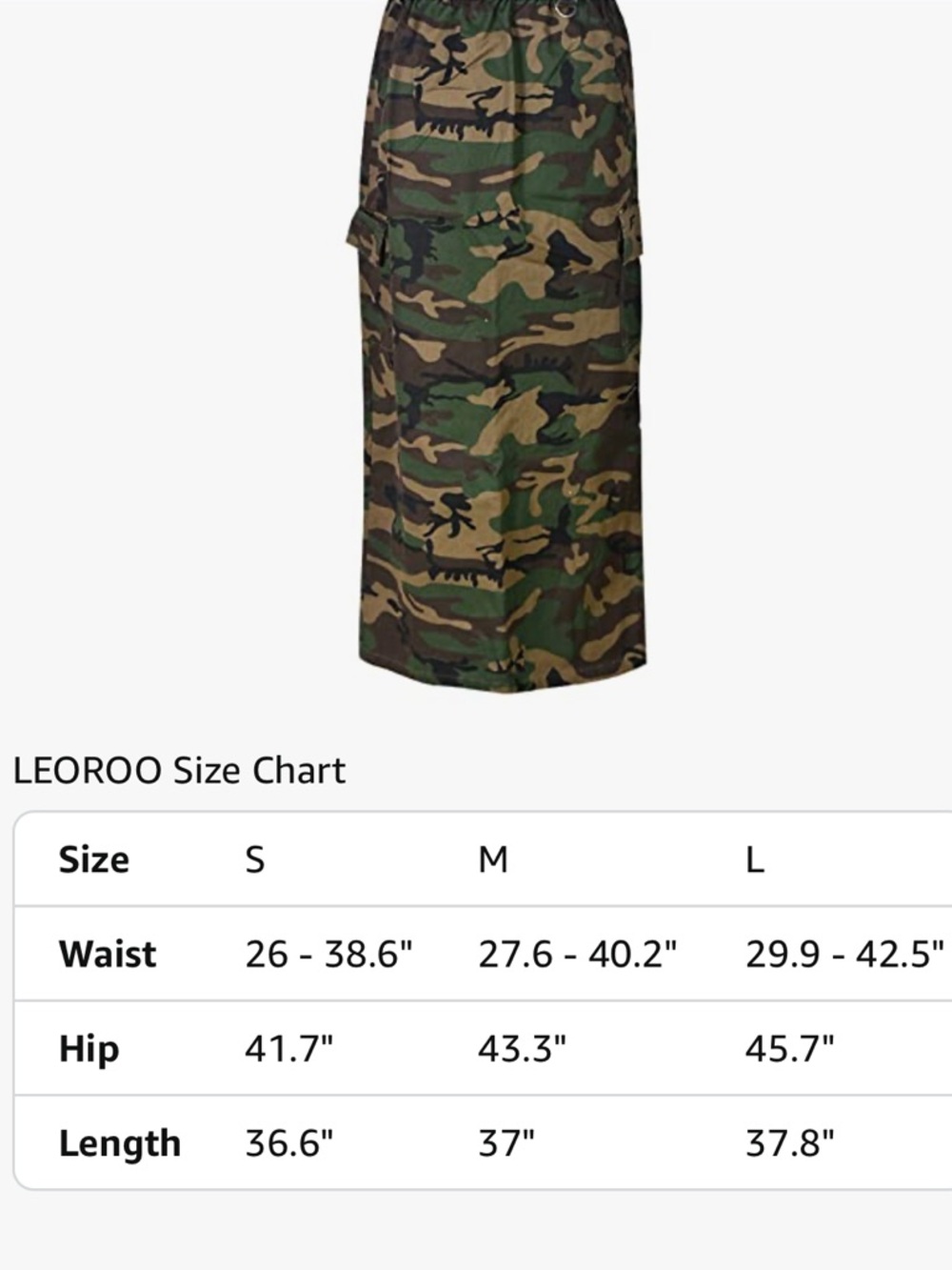 Camouflaged long cargo Maxi Skirt elastic Waist NWOT - Picture 4 of 7